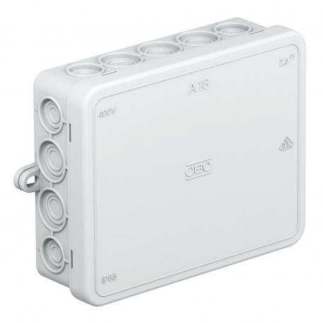 Junction box A 18 115x90x35 | 18 | IP55 | 10 entries for cable diameter 5–14 mm 8 entries for cable diameter 5–11 mm | Light grey; RAL 7035