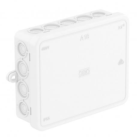 Junction box A 18 115x90x35 | 18 | IP55 | 10 entries for cable diameter 5–14 mm 8 entries for cable diameter 5–11 mm | Pure white; RAL 9010