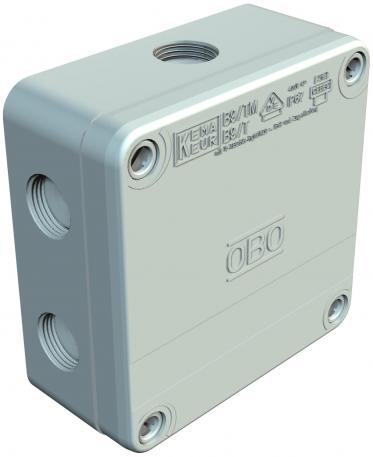 Junction box B 9 T, perforation membrane, with cable gland, PG 98x98x40 | 9 | IP67 | 8 threaded entries (PG16) | Light grey; RAL 7035