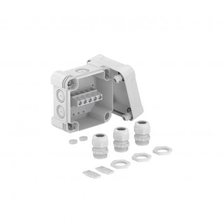 Junction box X 04 with cable glands and terminal strip 102x102x60 | 7 | IP67 | 7 x Ø20/25 | Light grey; RAL 7035