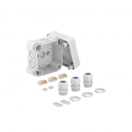 Junction box X 04 with cable glands and plug-in terminals 102x102x60 | 7 | IP67 | 7 x Ø20/25 | Light grey; RAL 7035