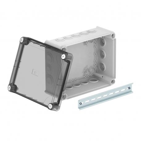 Junction box T250, with plug-in seal, transparent elevated cover 225x173x103 | 16 | IP66 | 9xM25 7xM32 | Light grey; RAL 7035