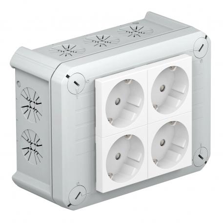 Junction box T100, 4 Modul 45 sockets in cover, 2-pin 136x102x57 | 10 | IP30 | 10 | Light grey; RAL 7035
