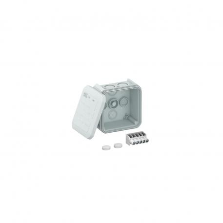 Junction box T40, with knock-out entries, with terminal strip 77x77x46 | 7 | IP67 | 7 x Ø20 | Light grey; RAL 7035