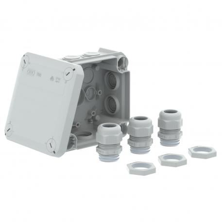 T60 junction box, with plug-in seals and 3x V-TEC VM25 + locknuts 100x100x48 | 7 | IP66 | 7 x M25 | Light grey; RAL 7035