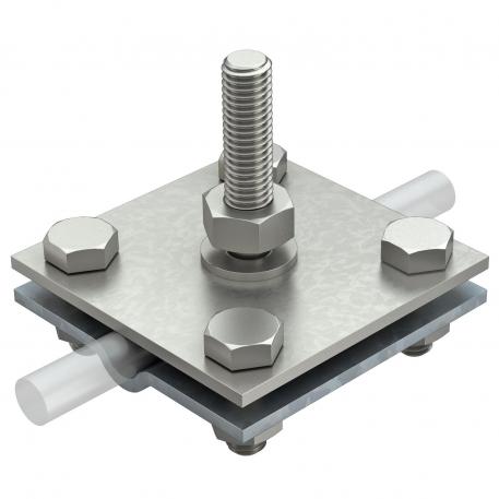 Cross-connector for flat conductors and round cables with threaded bolt M10x45 Rd 8-10/FL30 | Hot-dip galvanised/stainless steel, grade 1.4301