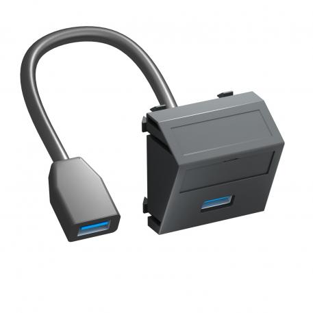 USB 2.0/3.0 connection, 1 module, slanting outlet, with connection cable Black-grey; RAL 7021