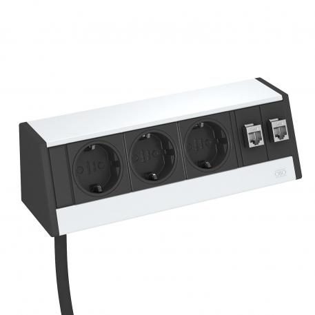 Deskbox DB, without fastening material, 3 sockets, 2x RJ45 Cat. 6 Housing, silver anodised