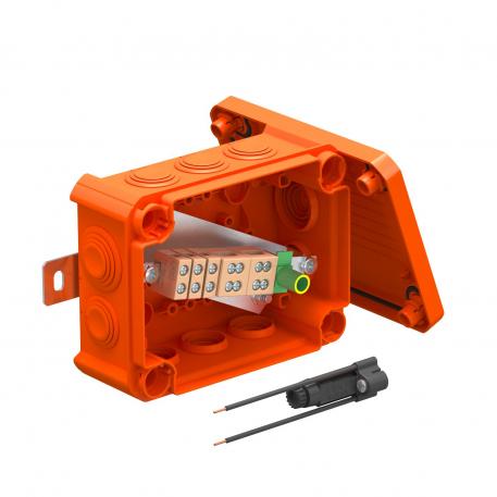 FireBox T100ED with external fastening and fuse holder 136x102x57 | 10 | IP66 | 8x M25 2x M32 | Pastel orange; RAL 2003