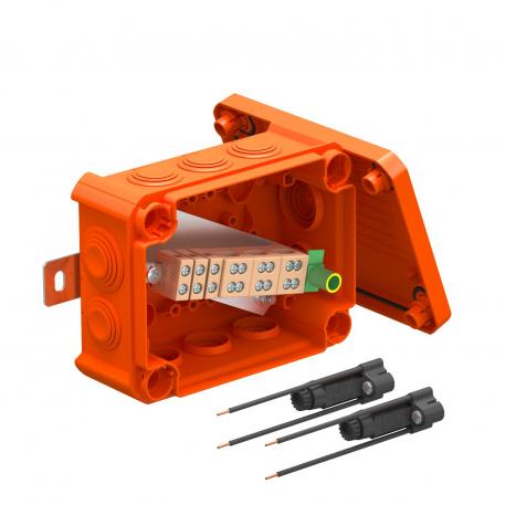 FireBox T100 with plug-in seals, 2 fuse holders 136x102x57 | 10 | IP66 | 8x M25 2x M32 | Pastel orange; RAL 2003